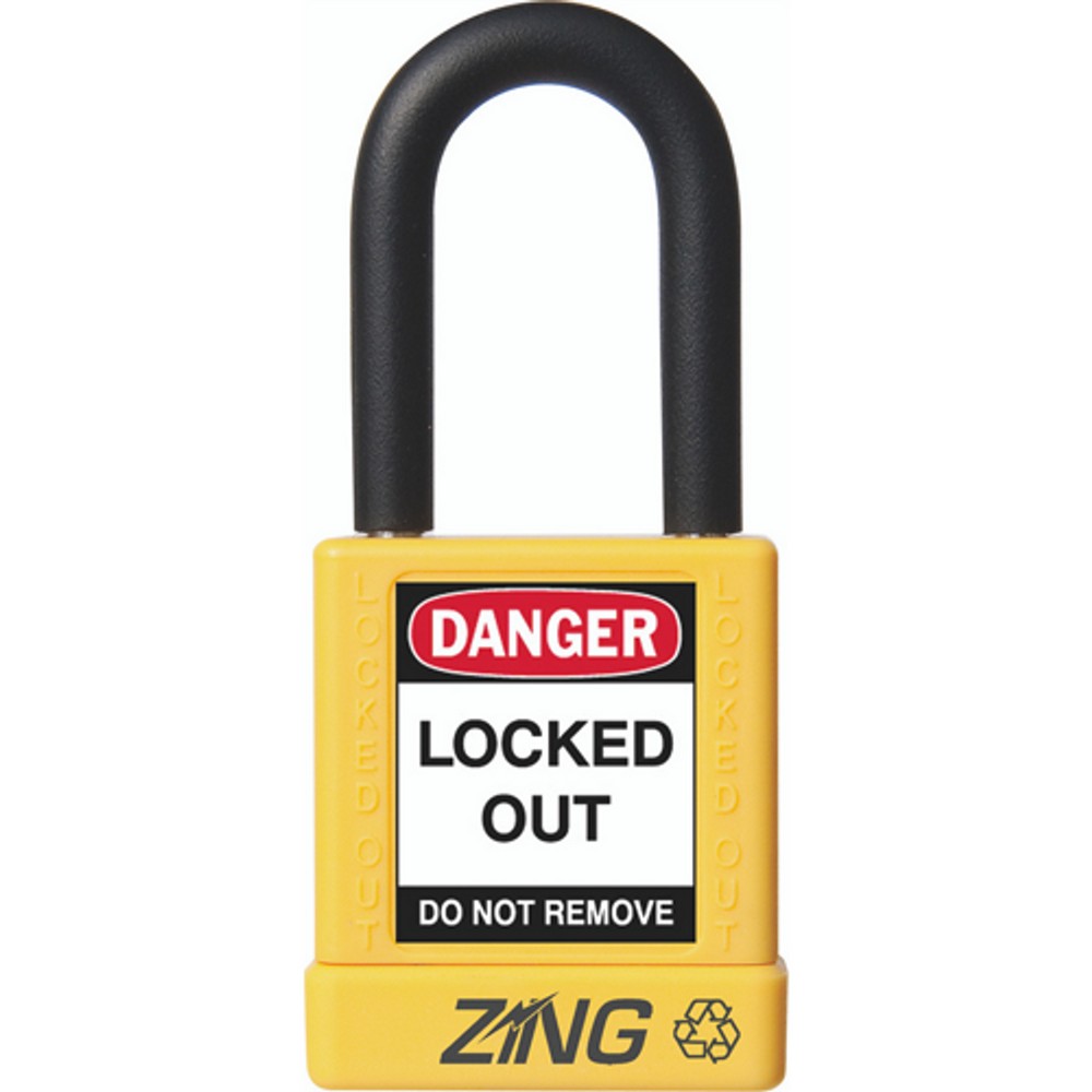 Zing Green 7039 Recyclockout Safety Padlock, 1.5" Shackle, Keyed Alike, Yellow