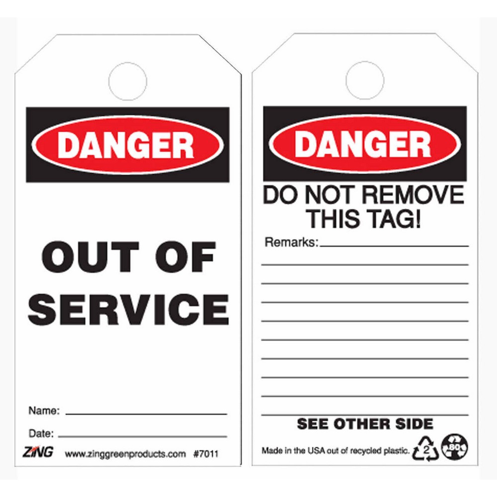 Zing Green 7011 Eco Safety Tag, DANGER Out of Service, 5.75Hx3W, 10 Pack