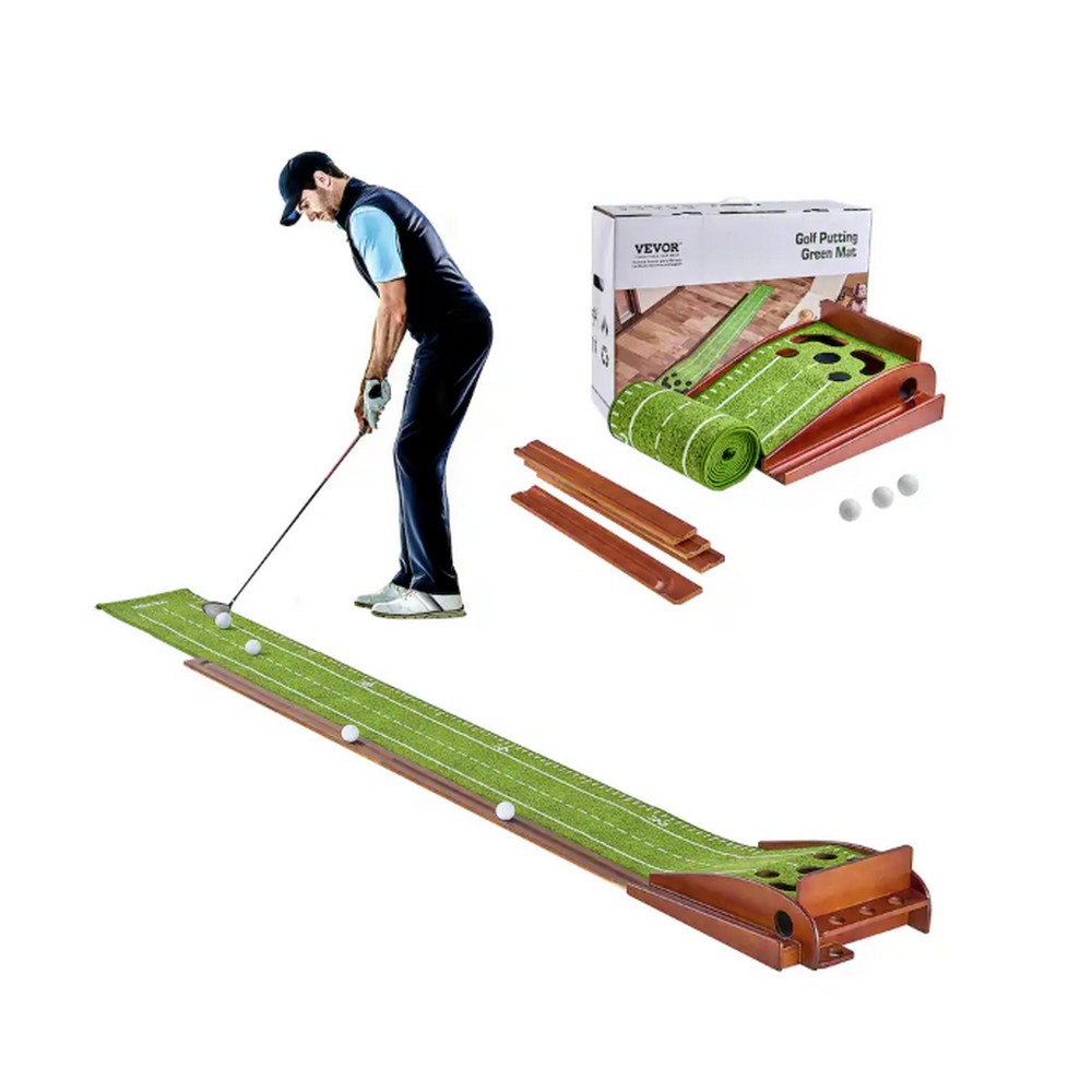 VEVOR - Golf Putting Mat,5 Hole Indoor Golf Putting Wrinkle-Free Golf Training Aid, Mini Golf Set with Auto-Ball Return - Green