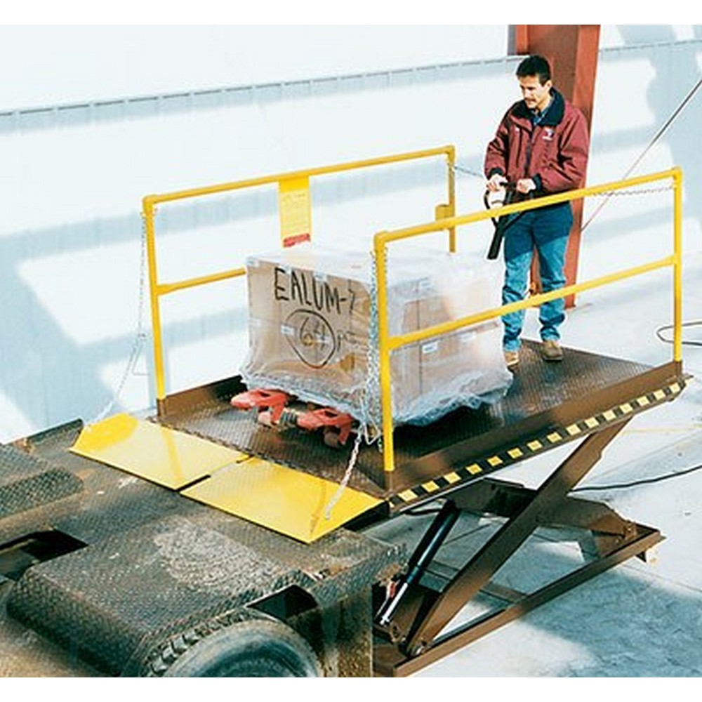 Vestil WL-100-12-78 Steel Premium Truck Scissor Dock Lift 7 Ft x 8 Ft 12,000 Lb. Capacity Brown/Yellow