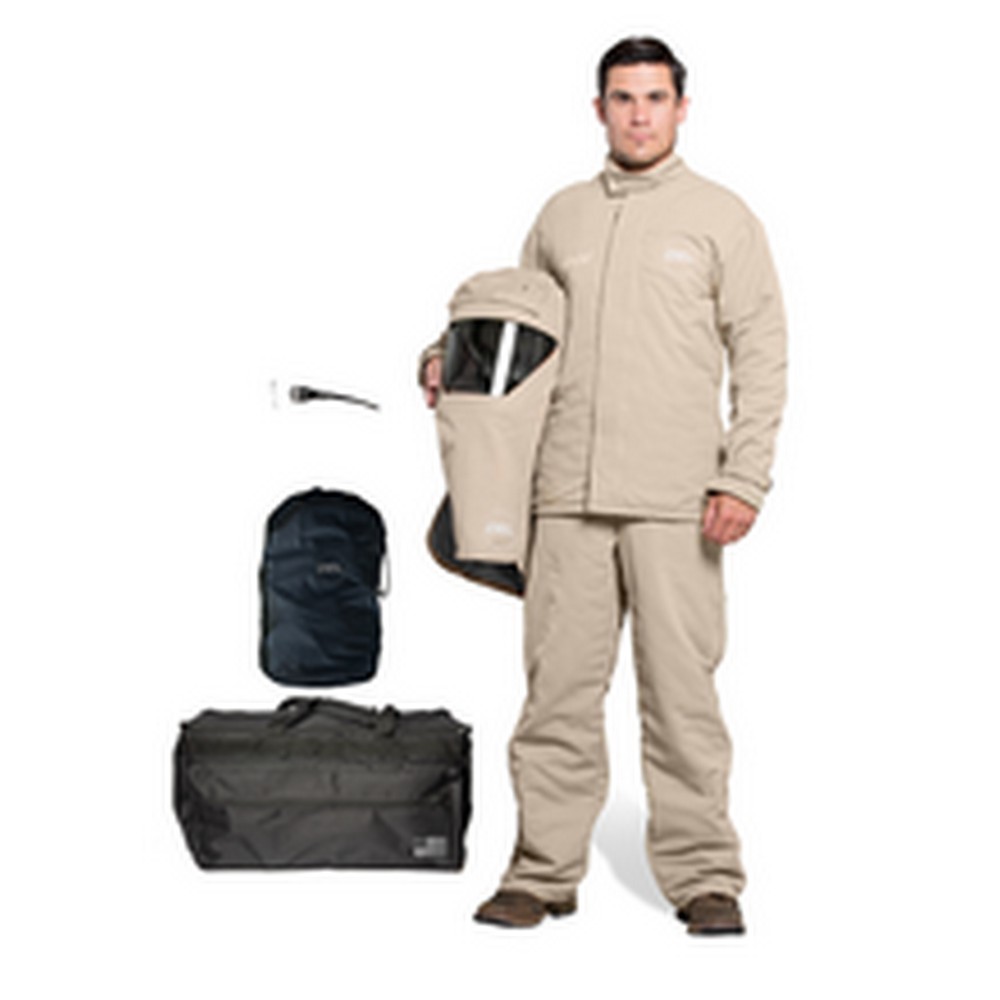 OEL AFW40FL-KJB 40 CAL Jacket and Bib Overall Kit SwitchGear Hood Standard Mens Khaki w/Hood Light & Dual Fans