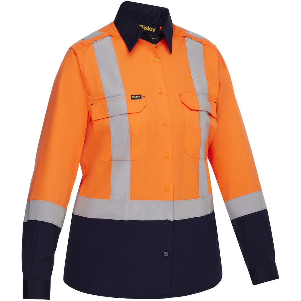 PIP 312W6367H-ON/S ANSI Type R Class 2 Women's Vented Long Sleeve Button Down with Navy Bottom - Industrial Wash Durable