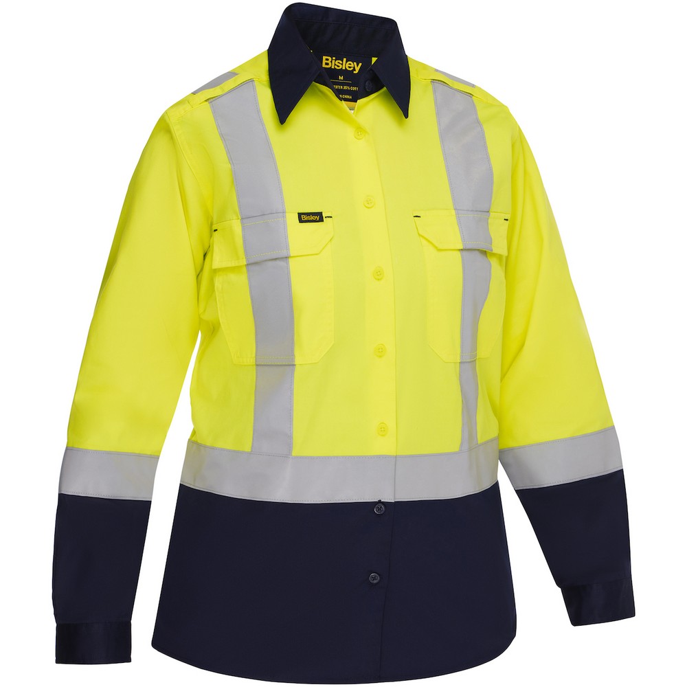 PIP 312W6367H-YN/S ANSI Type R Class 2 Women's Vented Long Sleeve Button Down with Navy Bottom - Industrial Wash Durable