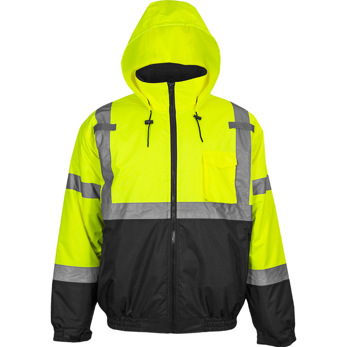PIP 413GT-LBT ANSI Type R Class 3 Waterproof Black Bottom Bomber Jacket with Quilted Fleece Liner Tall Hi-Vis Yellow/Black