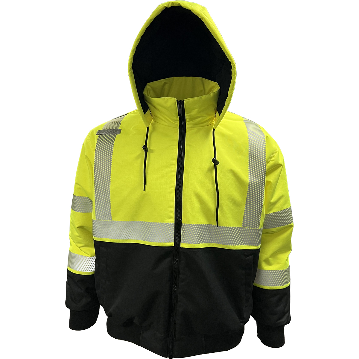 PIP 430PS-LB ANSI Type R Class 3 Heavy-Duty Water-Resistant Bomber Jacket with Breakaway Snap Off Hood Hi-Vis Yellow/Black