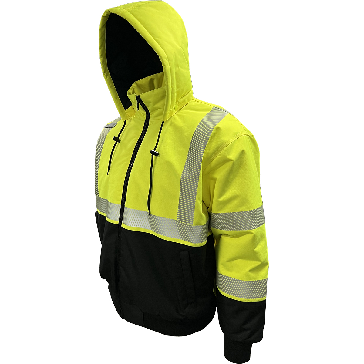 PIP 430PS-LB ANSI Type R Class 3 Heavy-Duty Water-Resistant Bomber Jacket with Breakaway Snap Off Hood Hi-Vis Yellow/Black