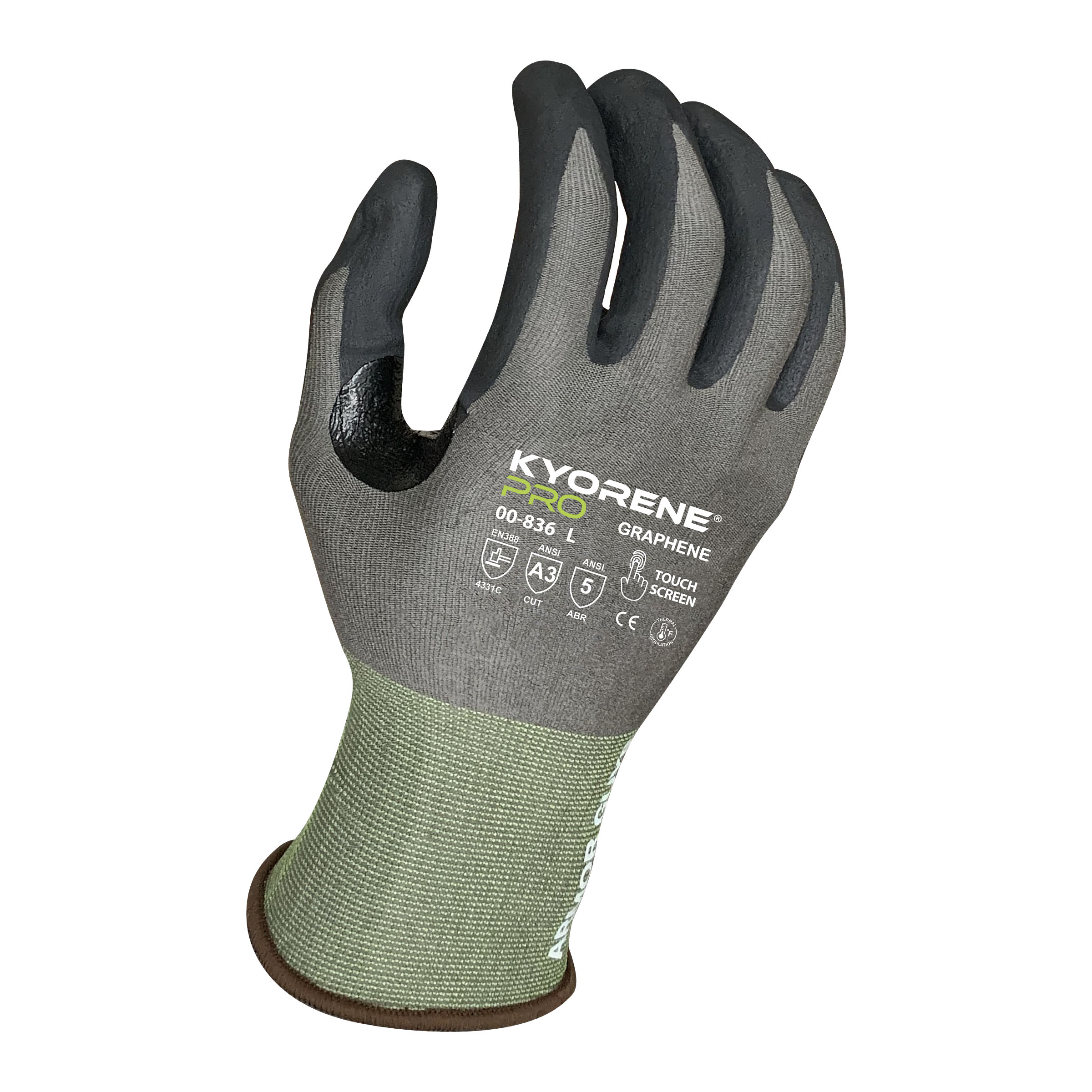 Armor Guys 00-836 18g 100D Gray Kyorene Pro Liner With Black HCT Nano-Foam Nitrile Palm Coating, ANSI A3
