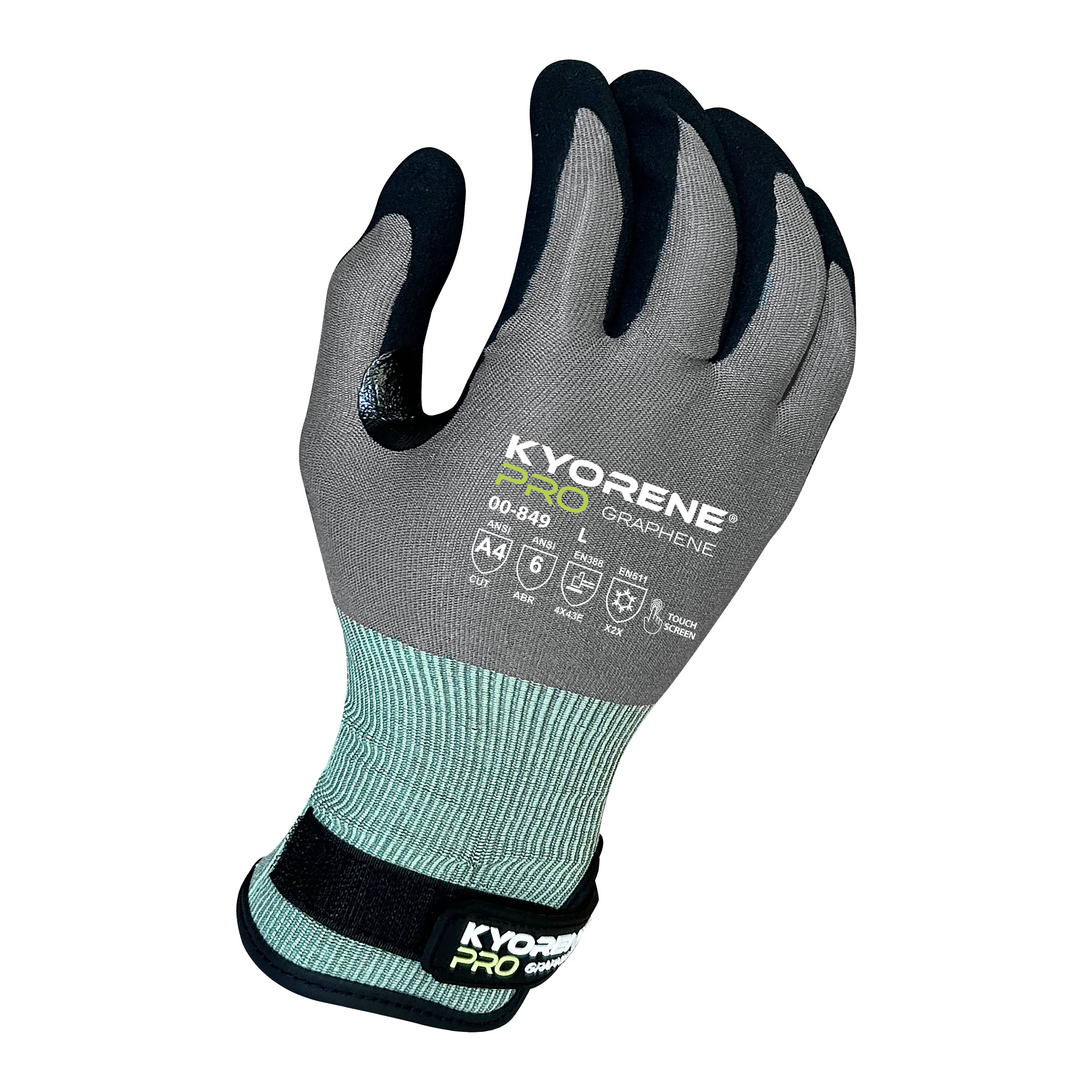 Armor Guys 00-849 18g Gray Kyorene Pro Liner With Black HCT Micro Foam Nitrile Palm Coating and Back Protection, Winter Liner, Velcro Closure, ANSI A4