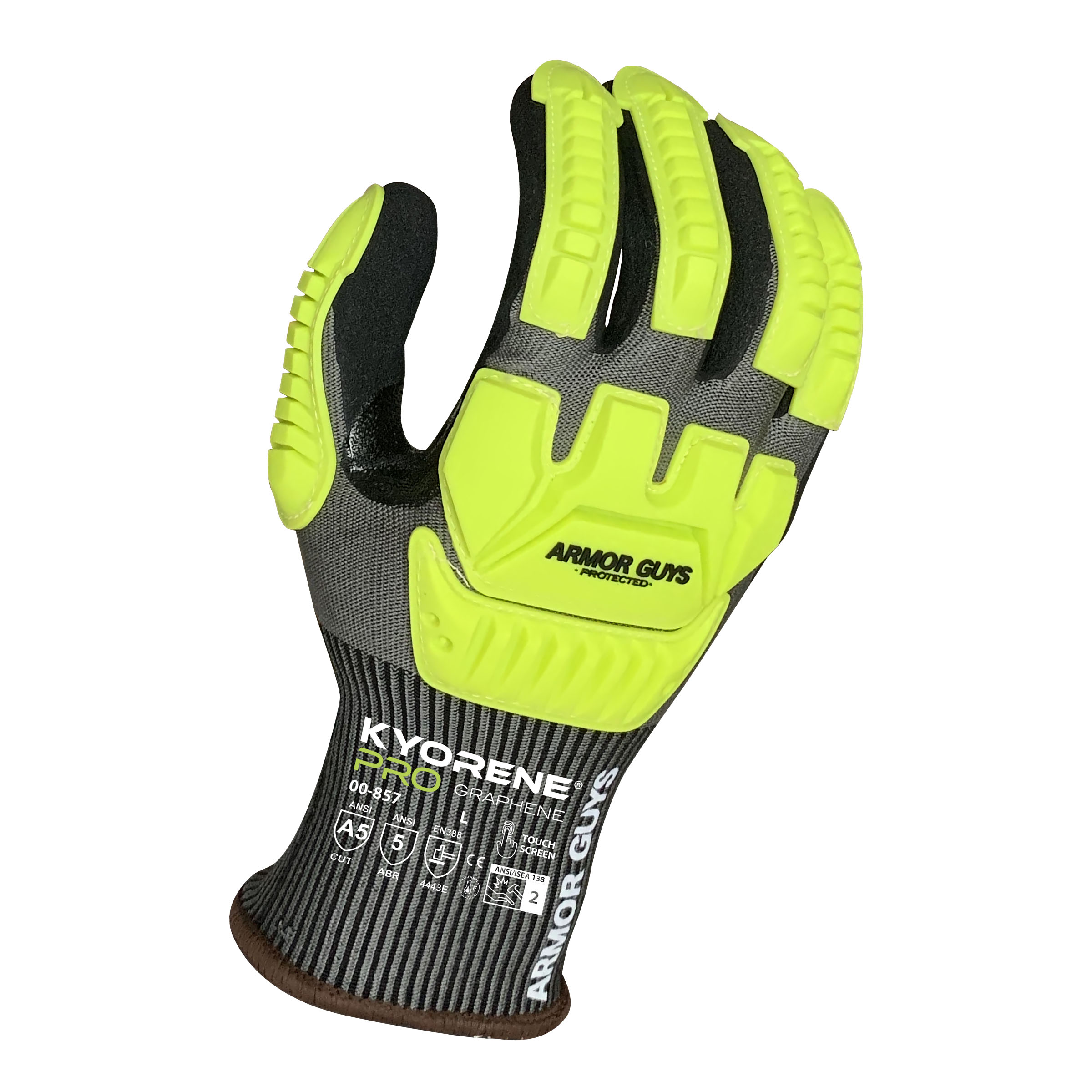 Armor Guys 00-857 15g Gray Kyorene Pro Liner With Black HCT Micro Foam Nitrile Palm Coating and Back Protection, Thumbcrotch Reinforcement, Touch Screen, ANSI A5