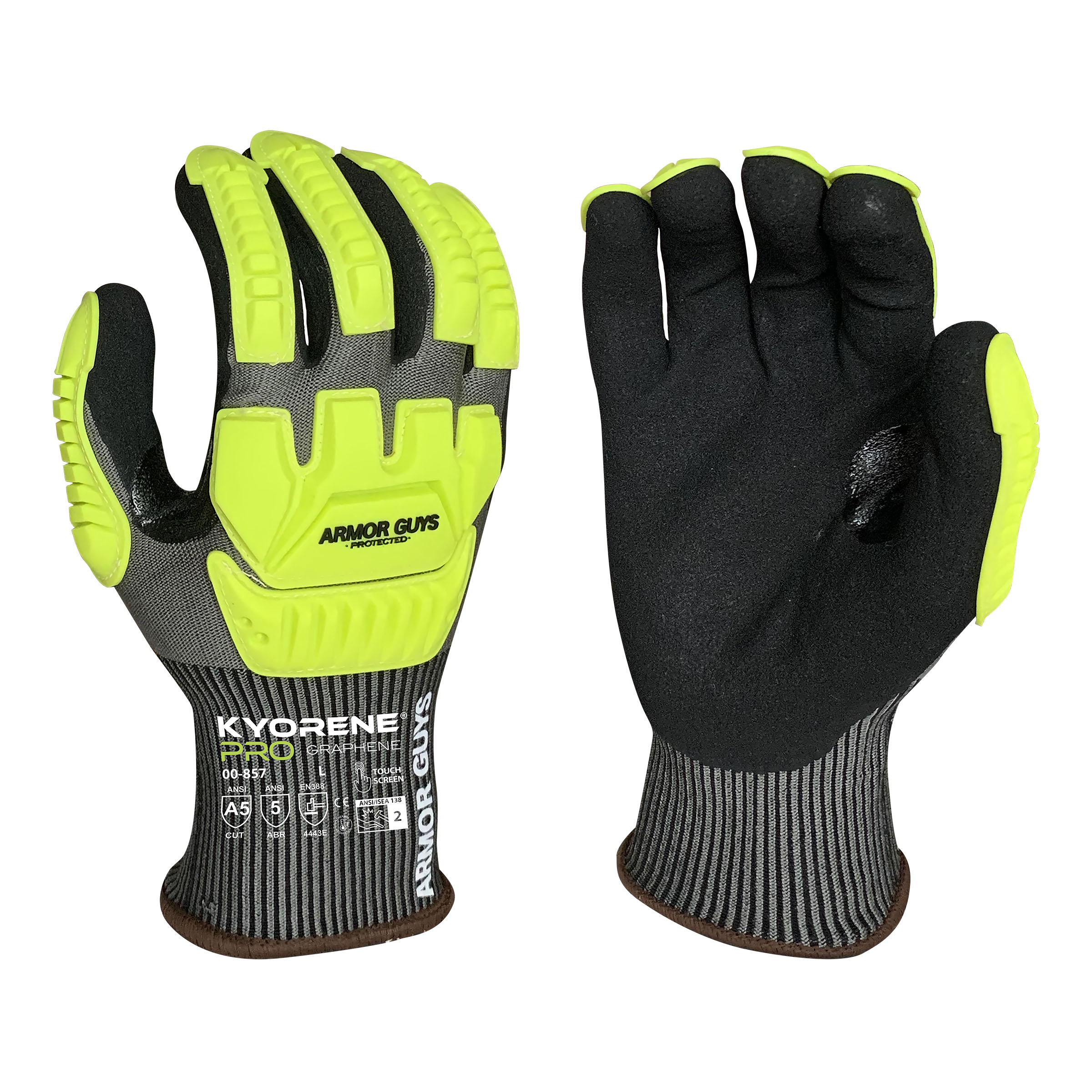 Armor Guys 00-857 15g Gray Kyorene Pro Liner With Black HCT Micro Foam Nitrile Palm Coating and Back Protection, Thumbcrotch Reinforcement, Touch Screen, ANSI A5