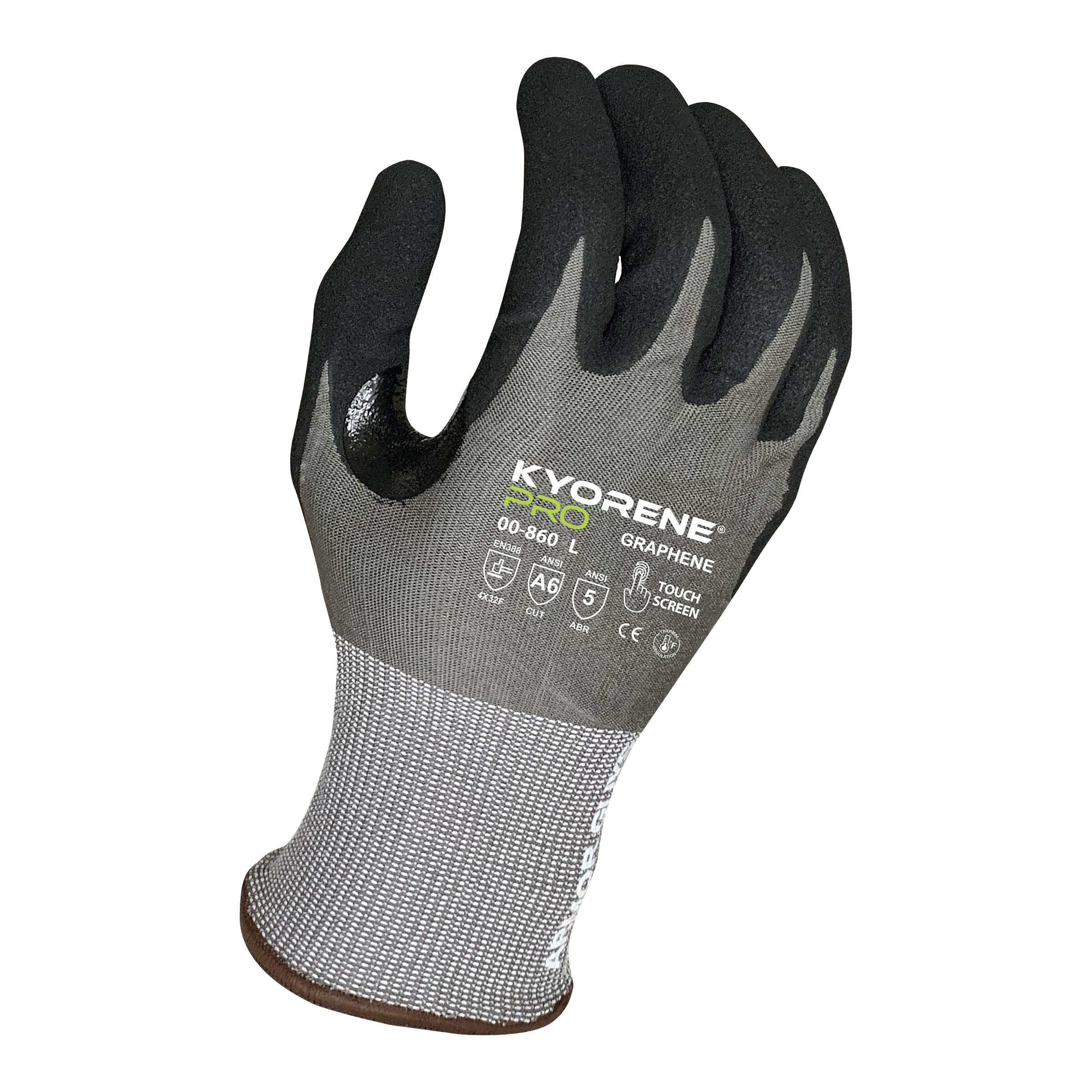 Armor Guys 00-860 18g Gray Kyorene Pro Liner With Black HCT Micro Foam Nitrile Palm Coating, Thumbcrotch Reinforcement, Touch Screen, ANSI A6