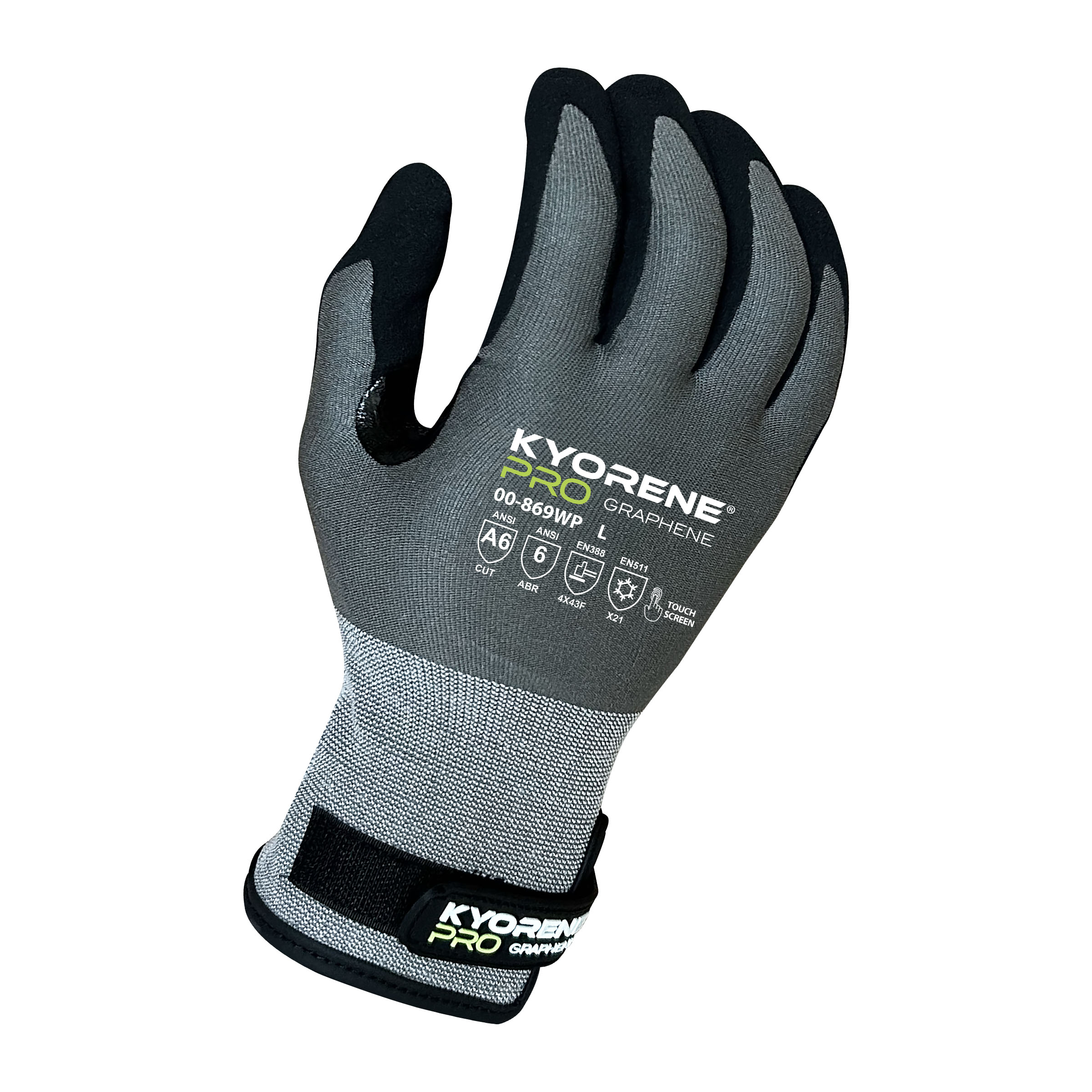 Armor Guys 00-869WP 18g Gray Kyorene Pro Liner With Black HCT Micro Foam Nitrile Palm Coating and Back Protection, Winter Liner, Velcro Closure, ANSI A4