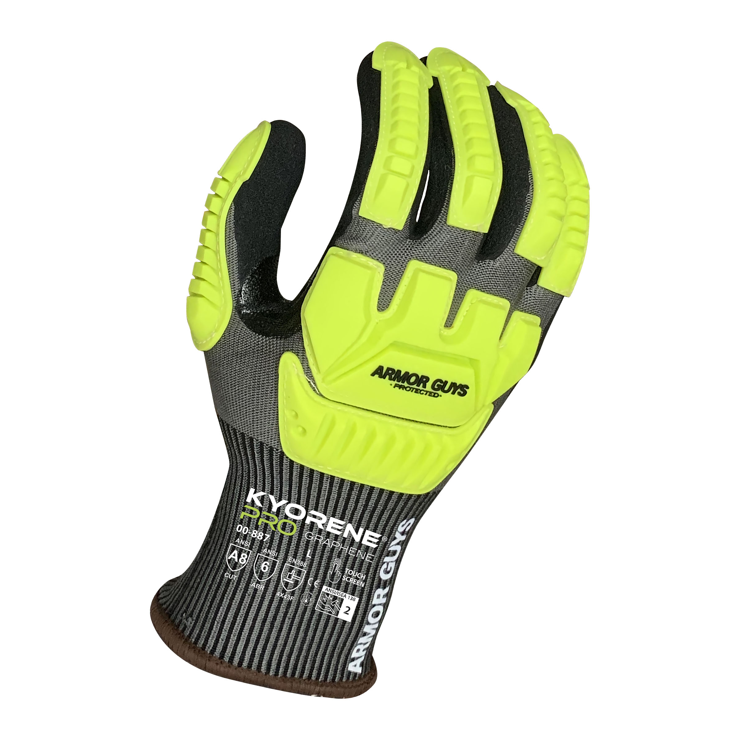 Armor Guys 00-887 18g Gray Kyorene Pro Liner With Black HCT Micro Foam Nitrile Palm Coating and Back Protection, Thumbcrotch Reinforcement, Touch Screen, ANSI A8