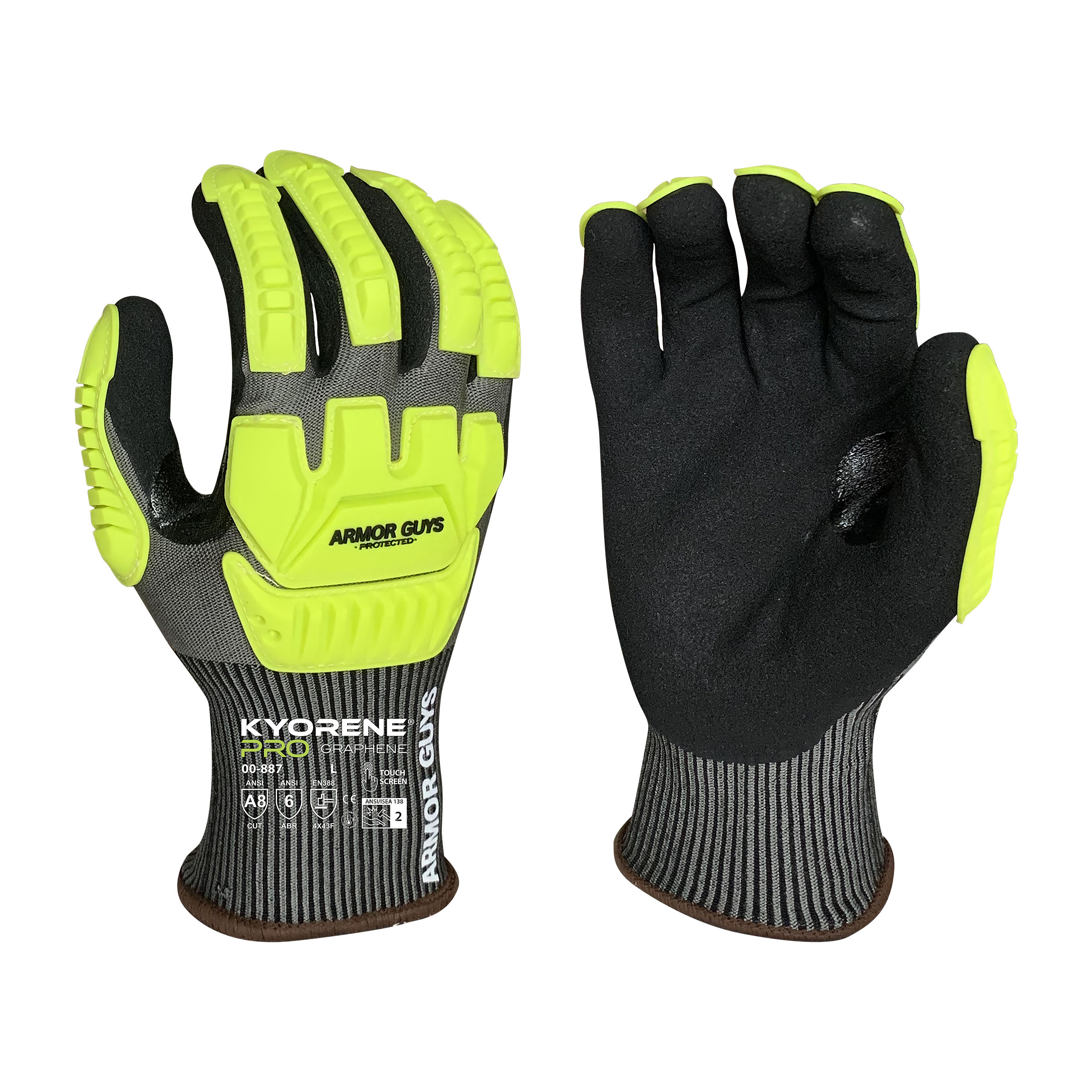 Armor Guys 00-887 18g Gray Kyorene Pro Liner With Black HCT Micro Foam Nitrile Palm Coating and Back Protection, Thumbcrotch Reinforcement, Touch Screen, ANSI A8