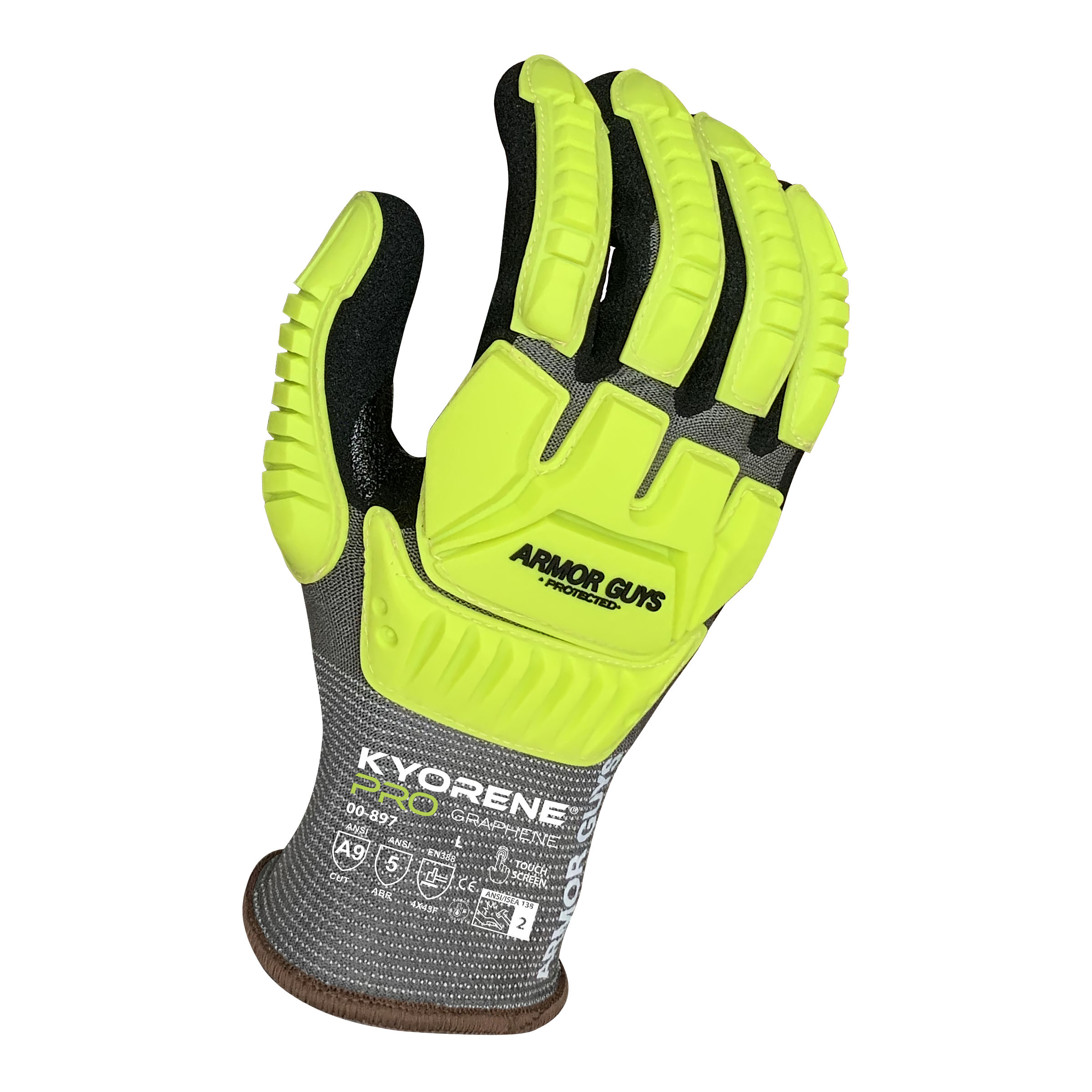 Armor Guys 00-897 18g Gray Kyorene Pro Liner With Black HCT Micro Foam Nitrile Palm Coating and Back Protection, Touch Screen, ANSI A9