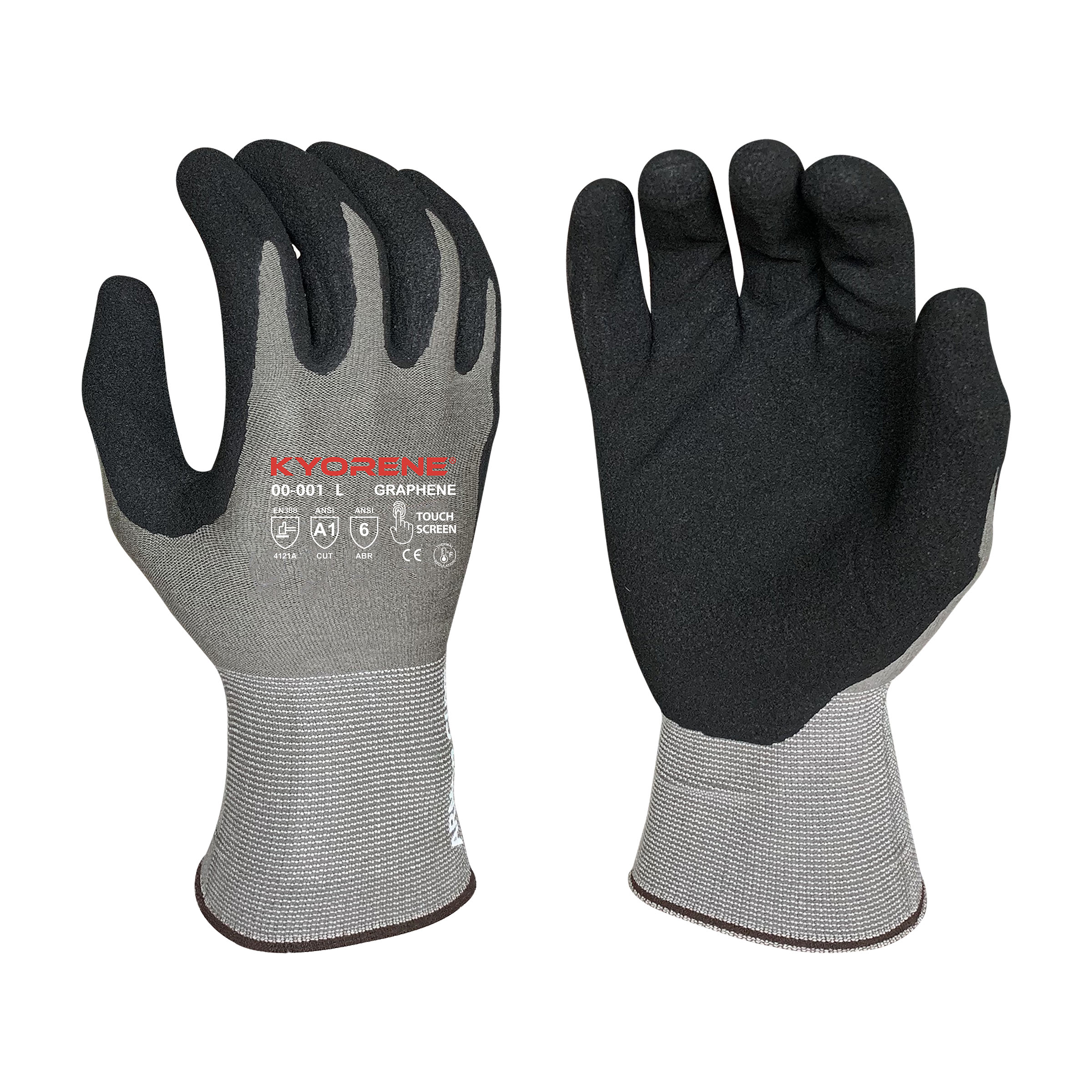 Armor Guys 00-001 15g Gray Kyorene Liner With Black HCT Micro Foam Nitrile Palm Coating, No Thumb Crotch Reinforcement