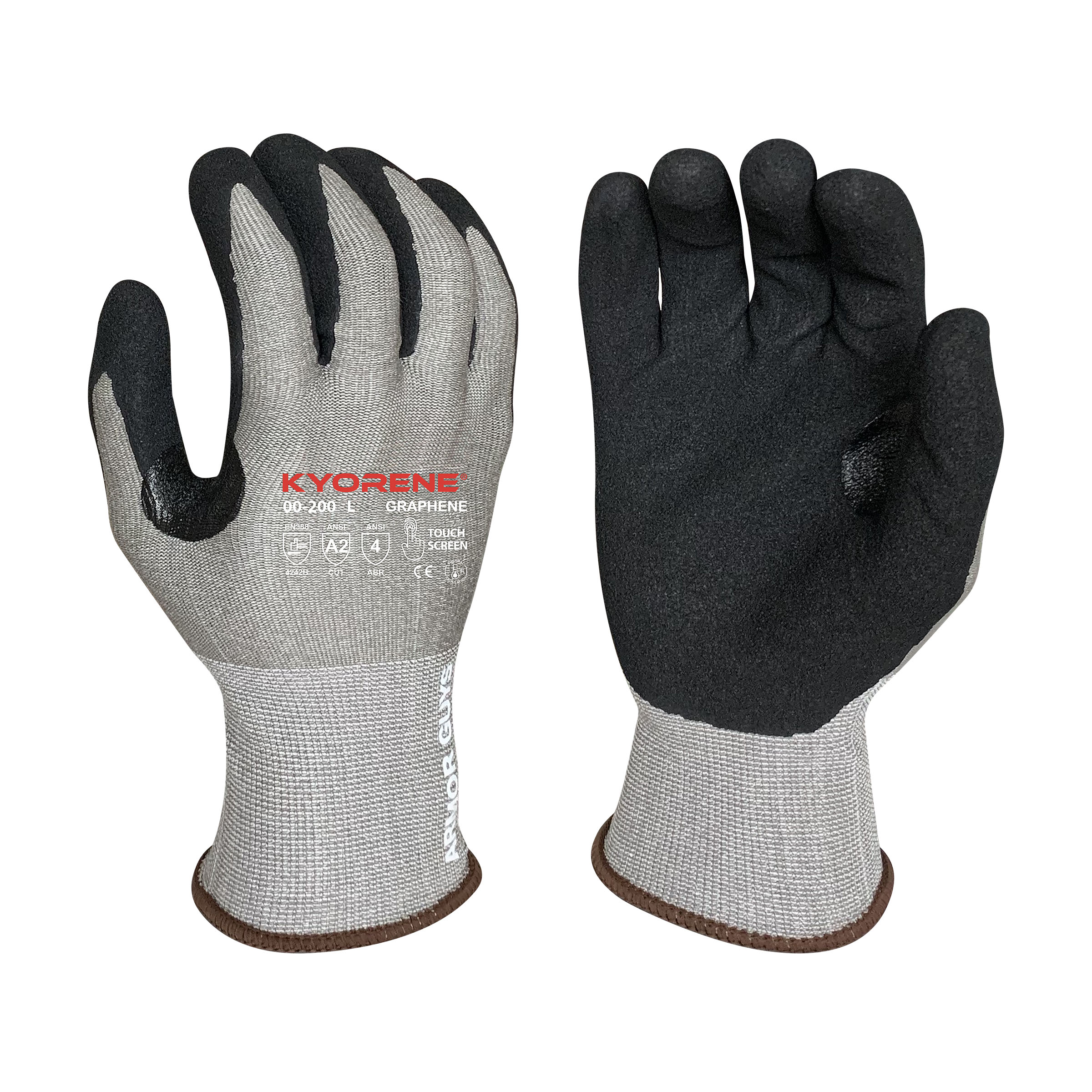 Armor Guys 00-200 15g Gray Kyorene Liner With Black HCT Micro Foam Nitrile Palm Coating And Reinforced Thumb Crotch, ANSI A2