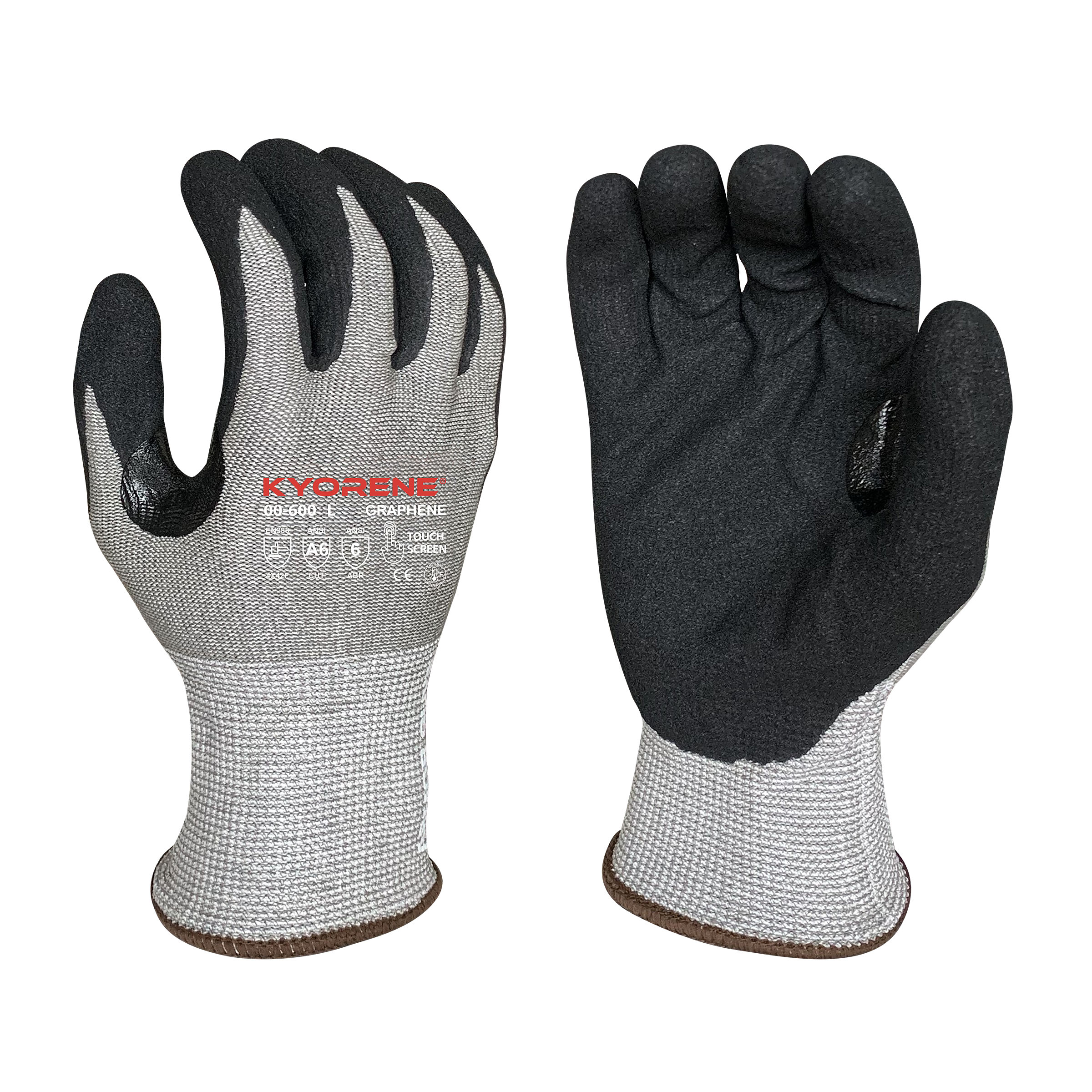 Armor Guys 00-600 13g Gray Kyorene Liner With Black HCT Micro Foam Nitrile Palm Coating And Reinforced Thumb Crotch, ANSI A6