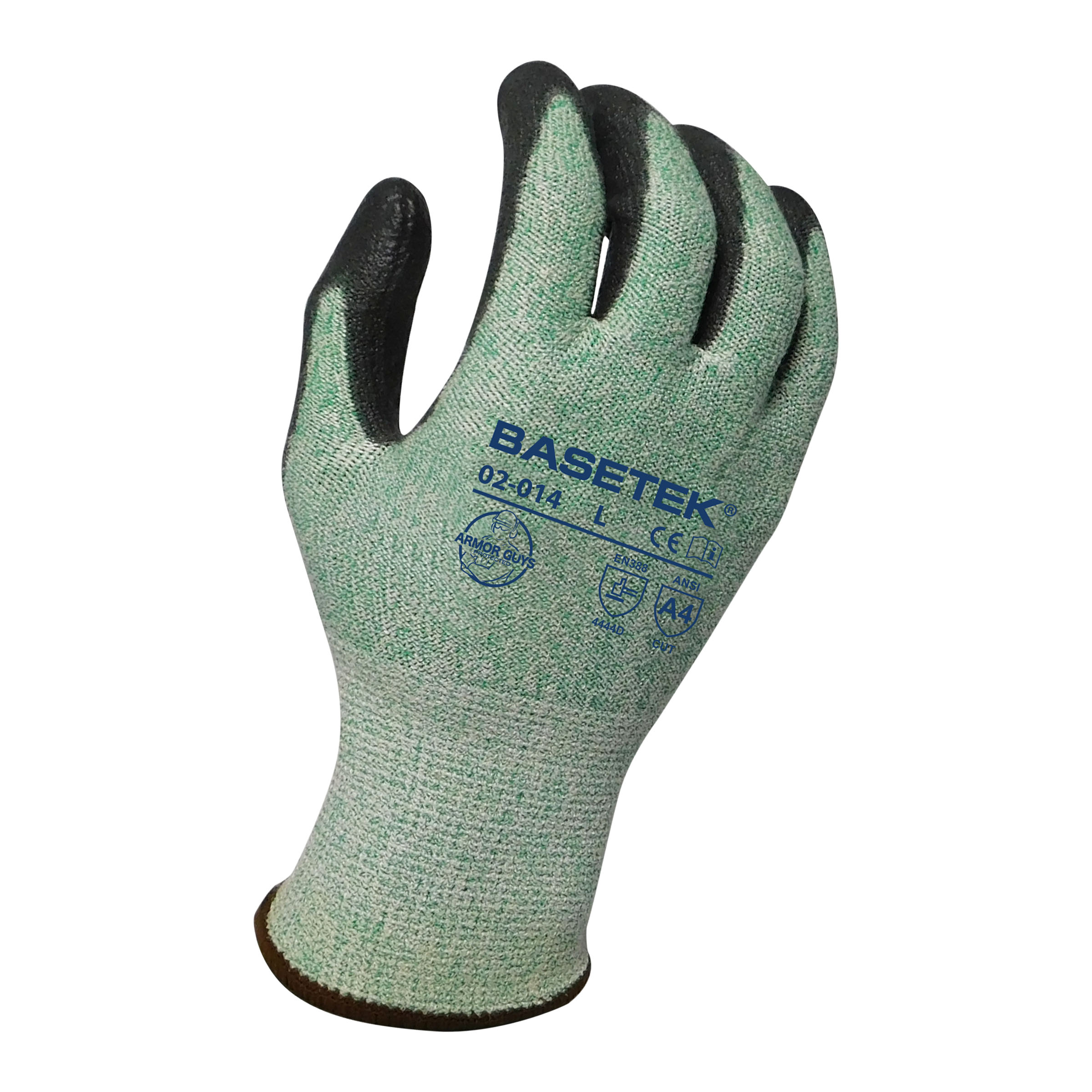 Armor Guys 02-014 13g Green HDPE Liner With Black PU Palm Coating, ANSI A4