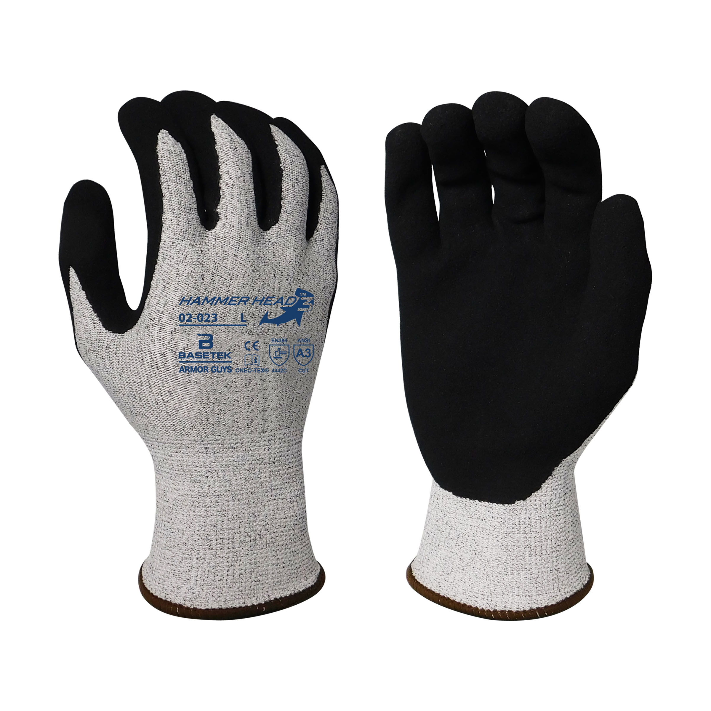 Armor Guys 02-023 13g "Hammer Head 3" Salt & Pepper HDPE Liner Black Micro Foam Nitrile Palm Coating, ANSI A3