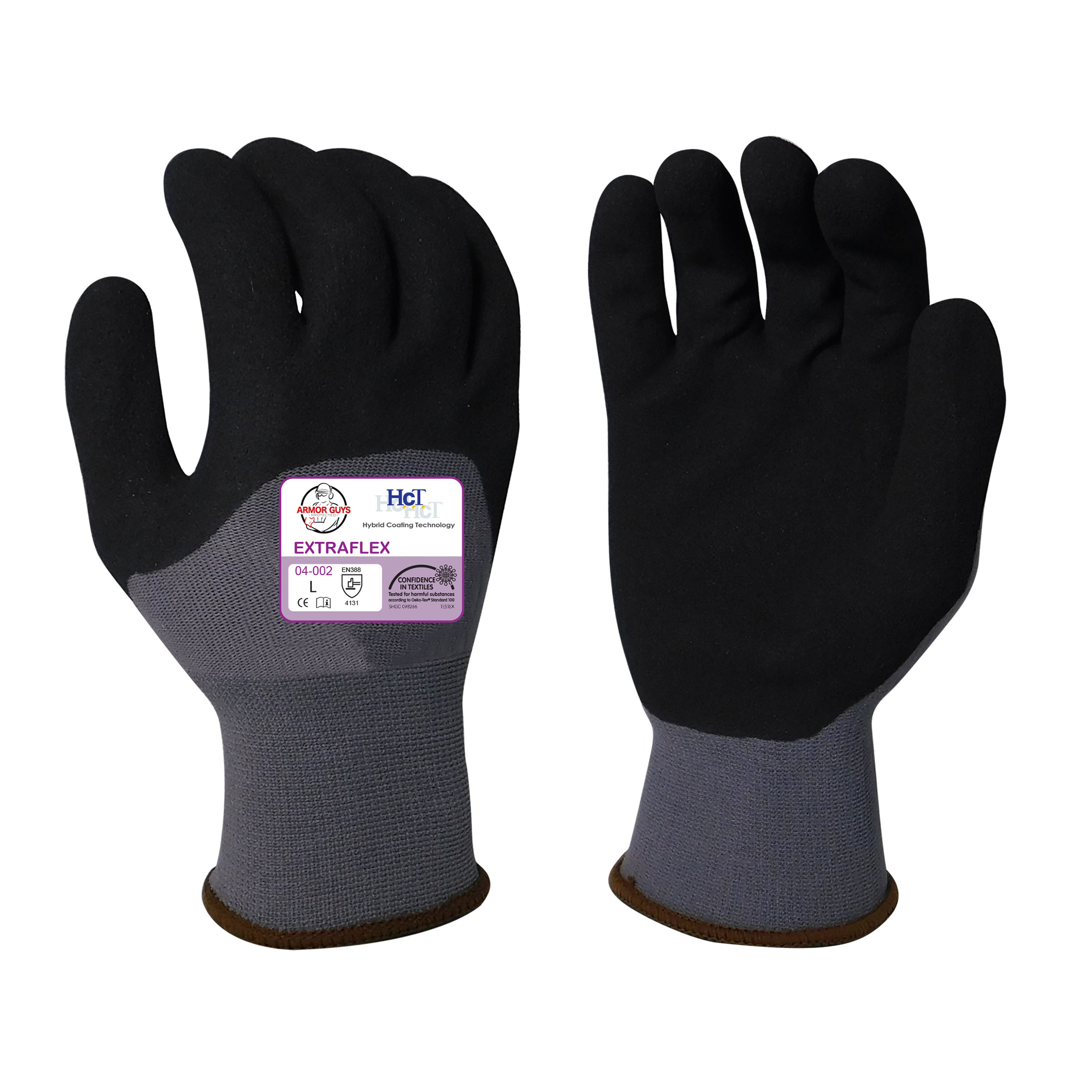 Armor Guys 04-002 15g ExtraFlex Gray Nylon Liner With Black HCT Micro Foam Nitrile Palm And 3/4 Coating