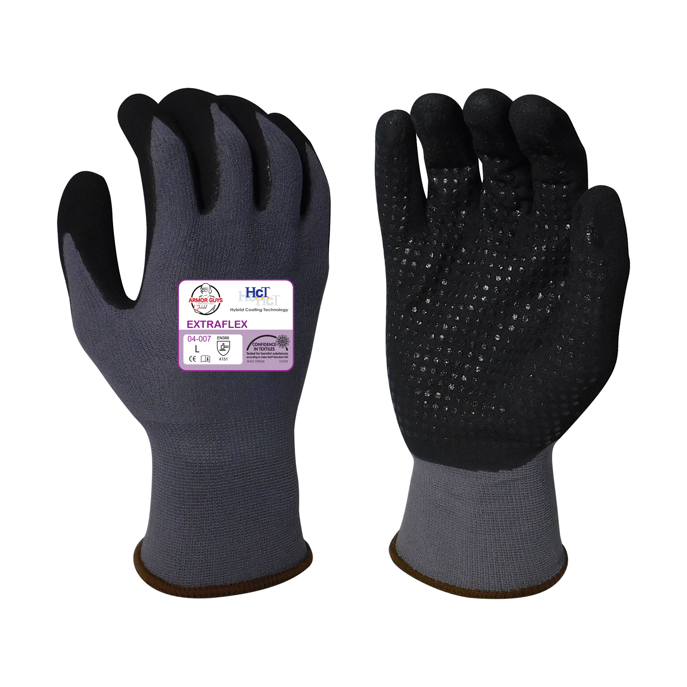 Armor Guys 04-007 15g ExtraFlex Gray Nylon Liner With Black HCT Micro Foam Nitrile Palm Coating With Dots