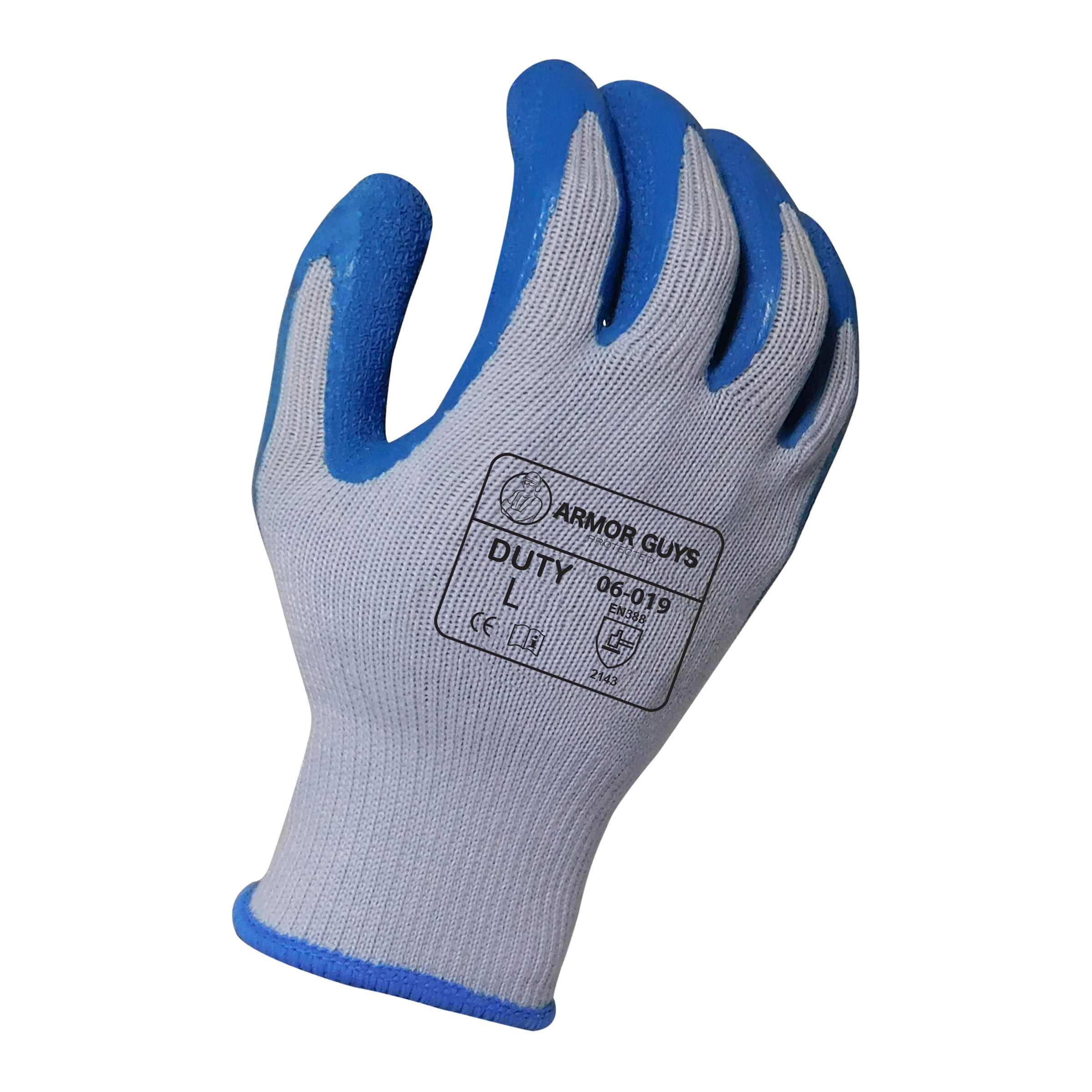 Armor Guys 06-019 10g Gray Cotton/Polyester Shell With Blue Crinkle Latex Palm Coating