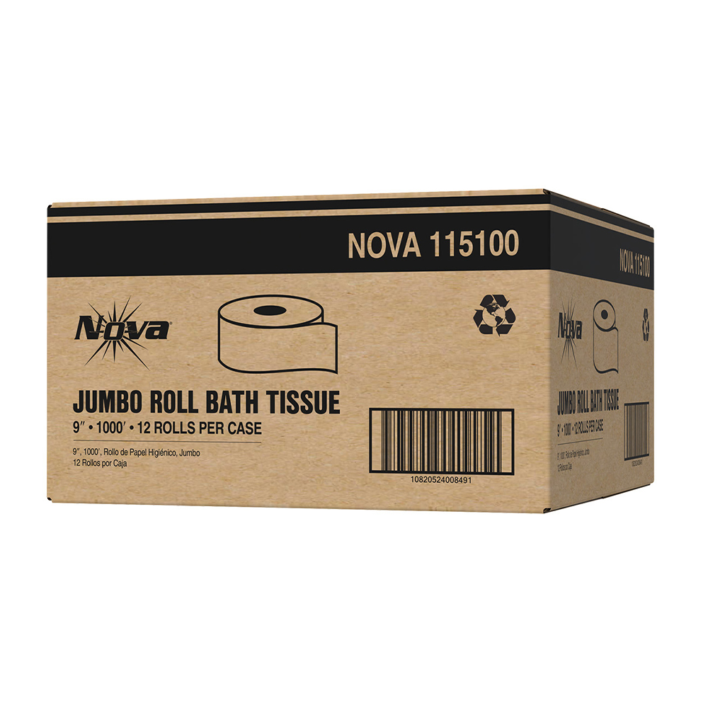 Nova NOVA115100 2-Ply Jumbo Tissue - VIRGIN 3.3" x 1000', 9", White 12/Case