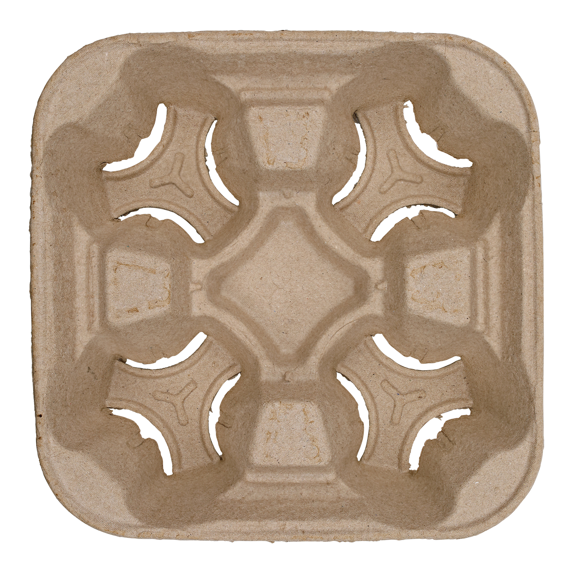 Empress EMP4CUPHLDR Pulp 4 Cup Carrier 8oz- 32oz, 8.74"x8.74"x2.16" Brown 300/Case
