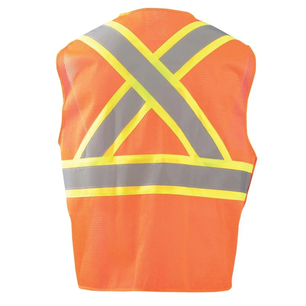 Occunomix ECO-ATRNSMX-O Mesh Two-Tone Surveyor X-Back Vest W/Zipper Hi-Vis Orange