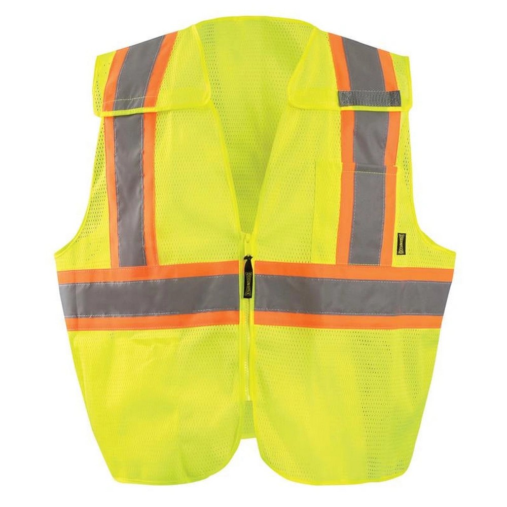 Occunomix ECO-IMB2TX-Y Mesh 5-Pt. Breakaway Two-Tone X-Back Vest w/Quick Release Zipper Hi-Vis Yellow