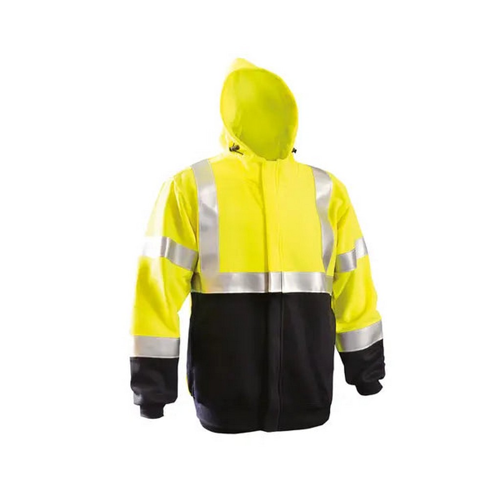 Occunomix FR-SM2313-Y Flame Resistant Dual Certified Full-Zip Navy Bottom Hoodie Hi-Vis Yellow