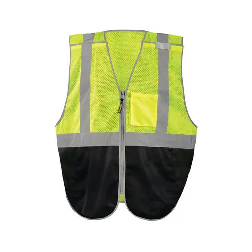 Occunomix LUX-GCBBK-Y Mesh/Solid Black Bottom 5-Pt. Breakaway Vest w/Quick Release Zipper Hi-Vis Yellow