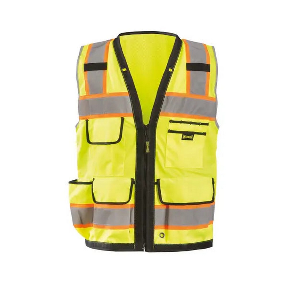 Occunomix LUX-HDS2T-Y Solid/Mesh Heavy Duty Two-Tone Surveyor Vest W/Zipper Hi-Vis Yellow