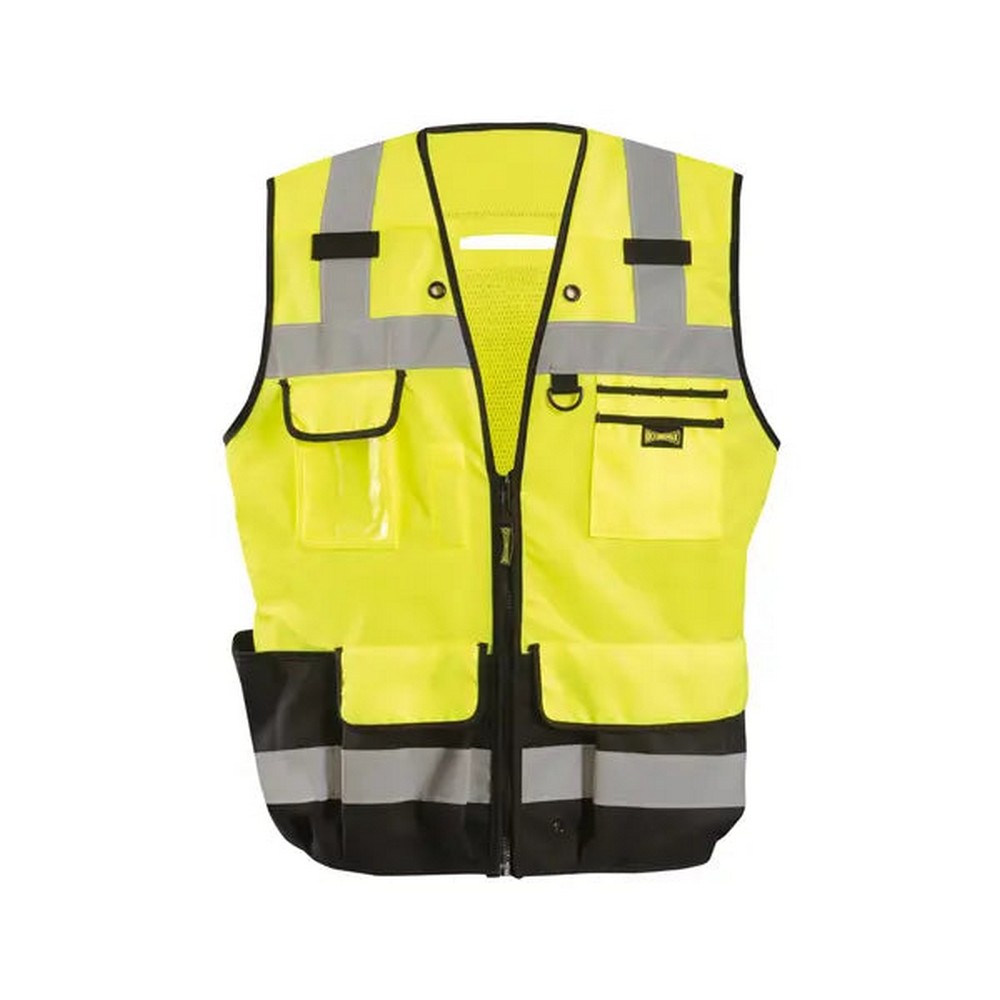 Occunomix LUX-HDSBK-Y Solid/Mesh Heavy Duty Black Bottom Surveyor Vest W/Zipper Hi-Vis Yellow