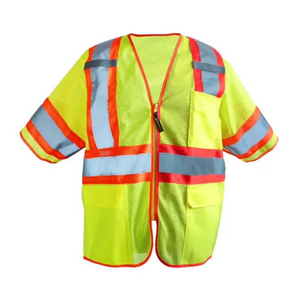 Occunomix LUX-HSCLC3Z-Y Mesh Two-Tone Vest W/Zipper Hi-Vis Yellow