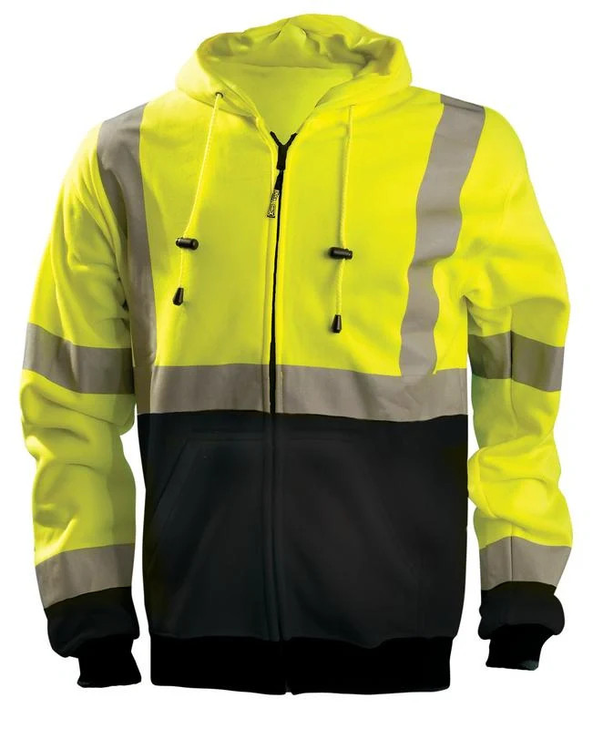 Occunomix LUX-HZSWTBX-Y 9 oz Full-Zip Black Bottom X-Back Hoodie Hi-Vis Yellow