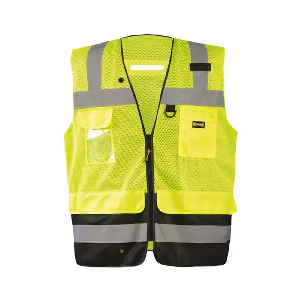 Occunomix LUX-LTGCSBK-Y Mesh Black Bottom Surveyor Vest W/Zipper Hi-Vis Yellow