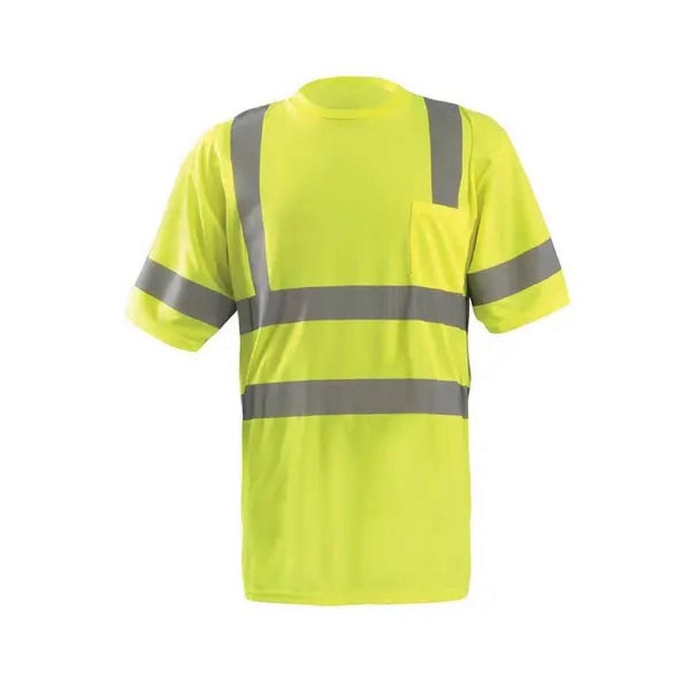 Occunomix LUX-SSETP3B-O Short Sleeve Dual Stripe Wicking Birdseye T-Shirt W/Pocket Hi-Vis Orange