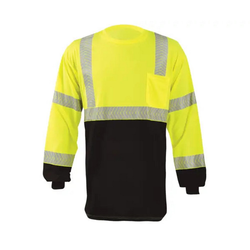 Occunomix LUX-TLSP3BK-Y Long Sleeve OCX Patented Segmented Tape Black Bottom T-Shirt W-Pocket Class 3 Hi-Vis Yellow