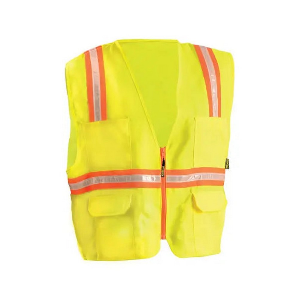 Occunomix LUX-XTRANS-Y Solid Two-Tone Surveyor Vest W/Zipper Hi-Vis Orange