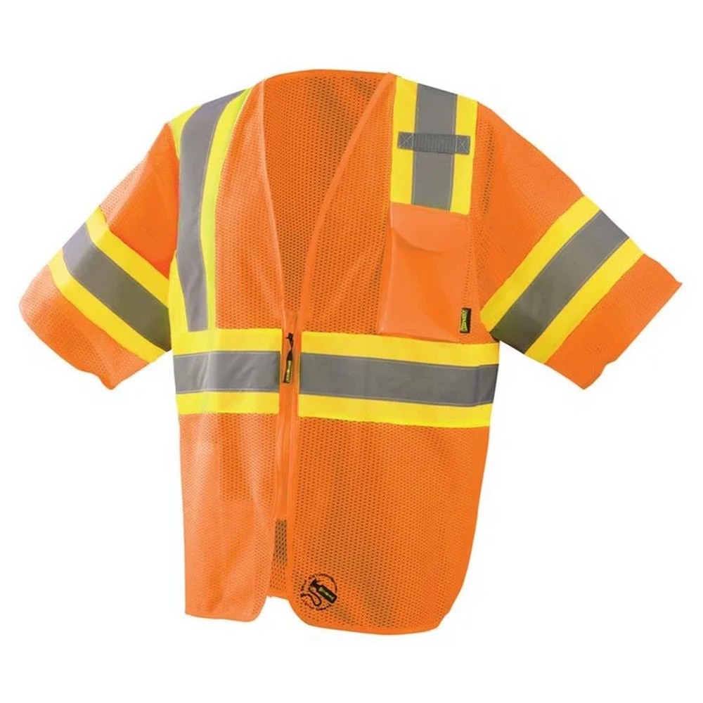 Occunomix TSE-IMZ32T-O Mesh Self-Extinguishing Two-Tone Vest W/Quick Release Zipper Hi-Vis Orange