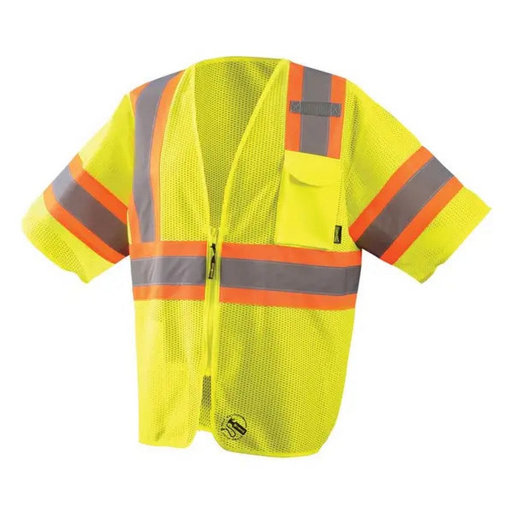 Occunomix TSE-IMZ32T-Y Mesh Self-Extinguishing Two-Tone Vest W/Quick Release Zipper Hi-Vis Yellow
