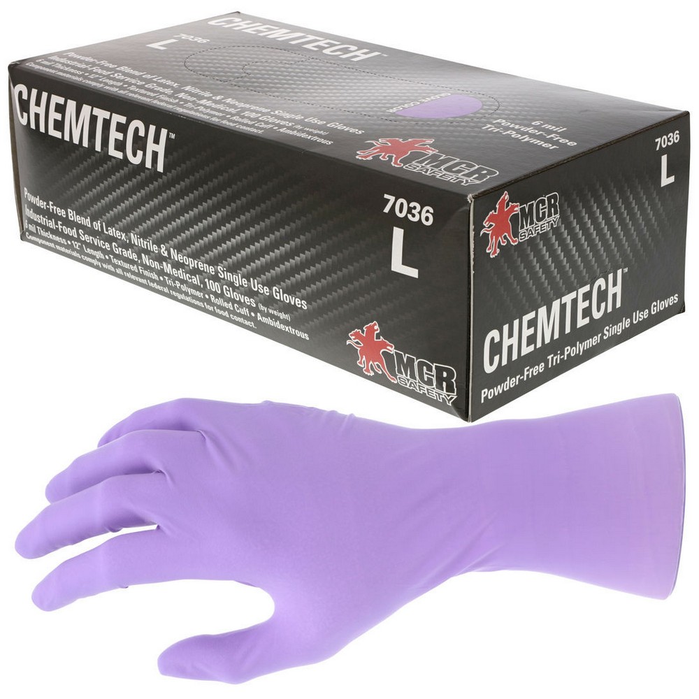 MCR Safety 7036 ChemTech Stealth, Powder Free Disposable Gloves - Nitrile, Neoprene and Latex - Industrial Food Service Grade - 6 Mil - Textured Grip - 12 Inches - Lilac