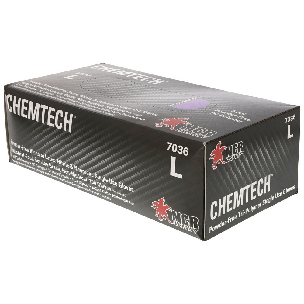 MCR Safety 7036 ChemTech Stealth, Powder Free Disposable Gloves - Nitrile, Neoprene and Latex - Industrial Food Service Grade - 6 Mil - Textured Grip - 12 Inches - Lilac
