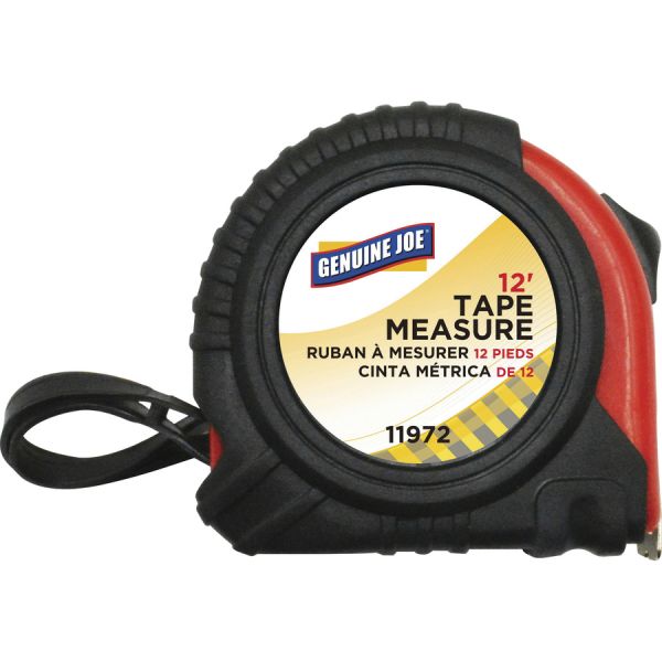 Genuine Joe GJO11972 Tape Measure - 12 ft Length - Imperial Measuring System - Red, Black