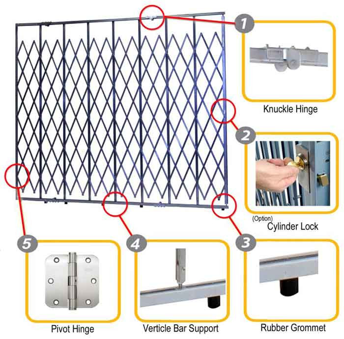 Illinois Engineered Products HYB-PFSP-CL3085 Storefront Security Hybrid Pair Gate Fixed Top/Folding Bottom 30' Wide x 8'6"
