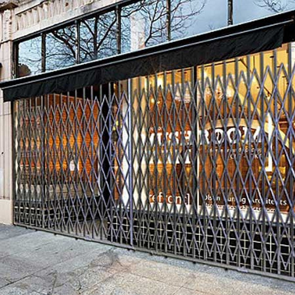 Illinois Engineered Products HYB-PFSP-CL3085 Storefront Security Hybrid Pair Gate Fixed Top/Folding Bottom 30' Wide x 8'6"