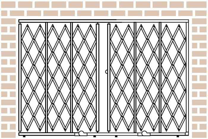 Illinois Engineered Products HYB-PFSP-CL3085 Storefront Security Hybrid Pair Gate Fixed Top/Folding Bottom 30' Wide x 8'6"