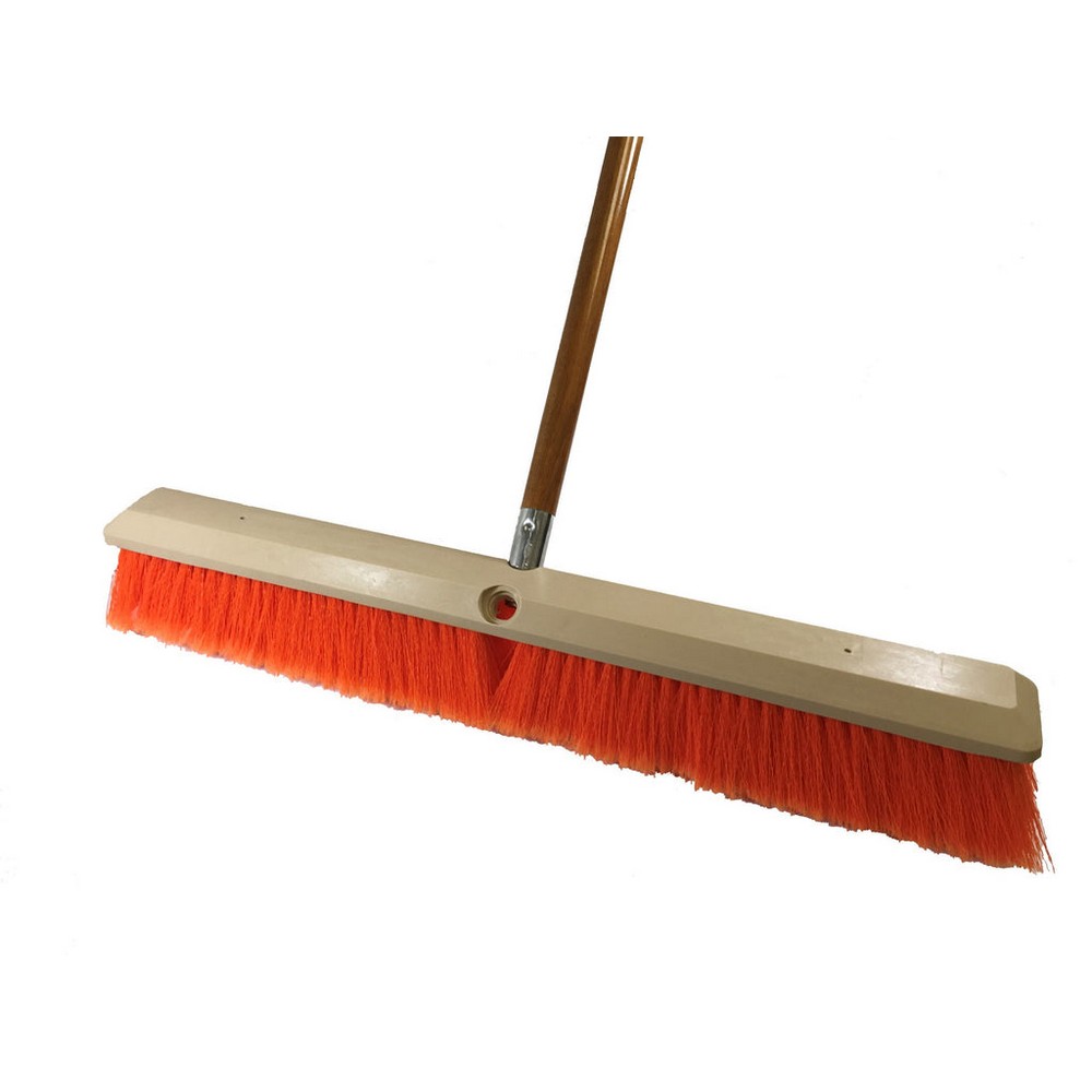 Better Brush 102424 Medium Push Broom Kit - 24" Flagged Orange/Stiff Orange Poly Broom w/5' Wood Handle
